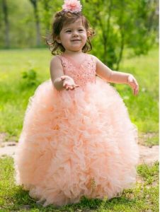 Peach Fluffy Kids Party Gown