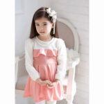 Full Sleeves Baby Girl Partywear Dress White and Peach 