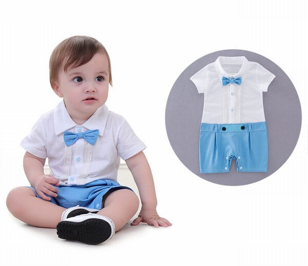 Baby Boy First Birthday Bowtie Outfit One Piece Romper Set