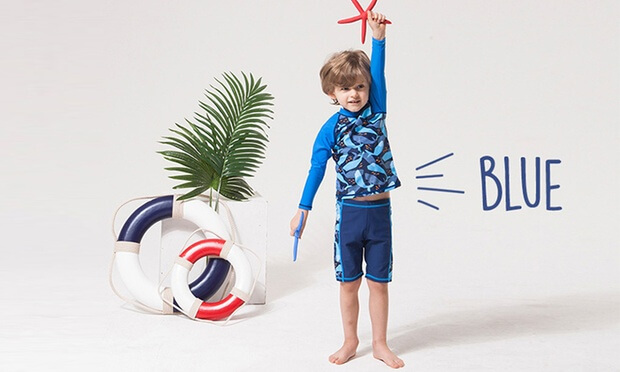 Gogokids Boys Two-Piece Swimsuit Swimswear Toddler Short Sleeves Sunsuits Kids Children Swimming T-Shirt and Shorts 1-6 Years