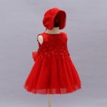Toddler baby Girl Red Flower Christening Frock Dress with Bonnet 