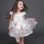 White Bow Summers Floral Girl Dress Kids baby Fancy Frock India