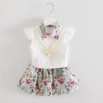 Baby Girls White and Sea Green Floral Print Frock