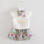 Baby Girls White and Sea Green Floral Print Frock