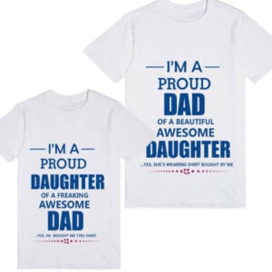 Customized Daddy and Baby Message Print White Matching Tee