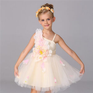 Champagne Flower Girl Birthday Dress, Princess Party Frock, Baby Clothing