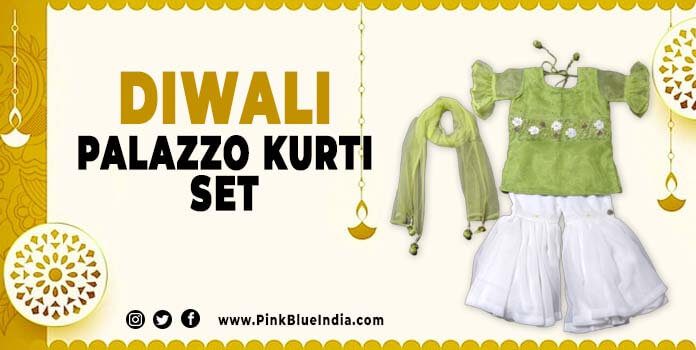 Diwali Palazzo kurti Set with Dupatta for Girls 