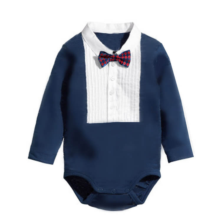 Baby Boy Smart Shirt Outfit Formal Bodysuit Romper Suit Long Sleeve Body Shirt 