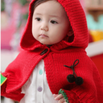 Red Baby Cloak with Earmuffs, Gloves Knitting Pattern