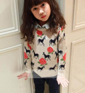 Children Woolen Sweater Red Flowers and Horses Patterns , Toddler Girl Sweater 