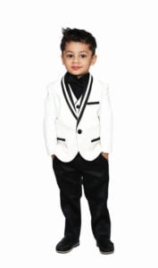 Little Boy White black Wedding Tuxedo Suit, 5 Piece wedding party Outfit
