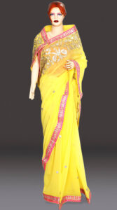 Lemon Yellow Designer Georgette Saree Wedding, Haldi Function