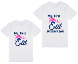 Personalized Father Son Matching Eid T-shirts, Customized Eid Clothes 