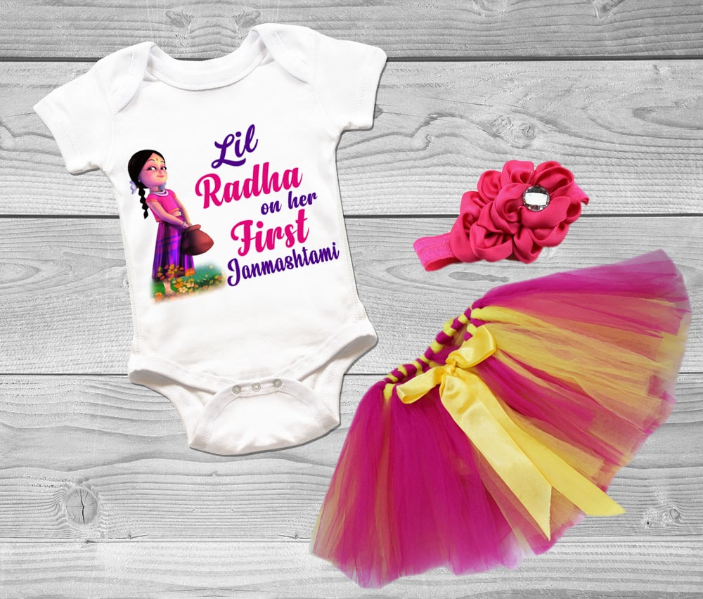 Little Girl Radha Dress, Baby Radha Outfit, Janmashtami Newborn Baby Onesie