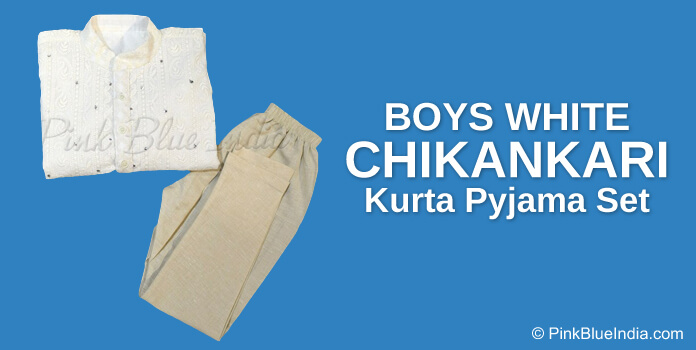 Boys White Chikankari Kurta Pyjama Set Jaipur