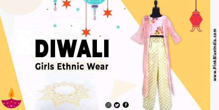 Diwali Girl Ethnic wear Sleeves Top and Pant Set 