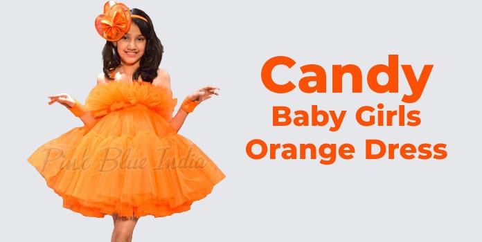 Candy Baby Girls Orange Dress, Party Wear dress, Birthday frock