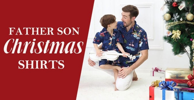 father son matching Christmas Dress shirts