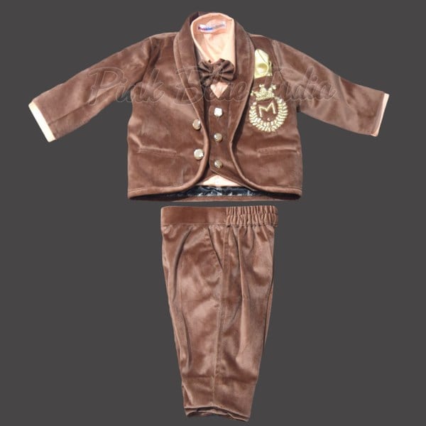 Kids Brown Velvet Blazer Suit
