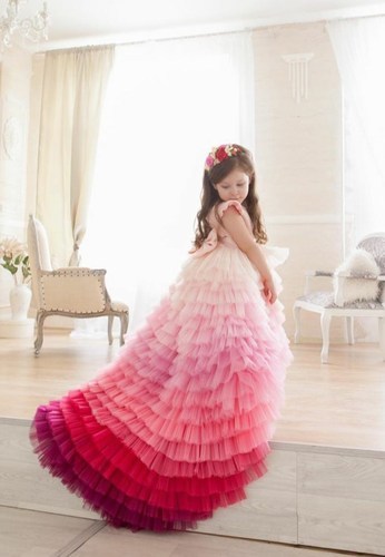 Pink Ombre Birthday Long Tail Gown