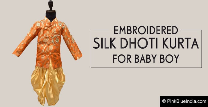 Embroidered Silk Dhoti Kurta for Baby Boy