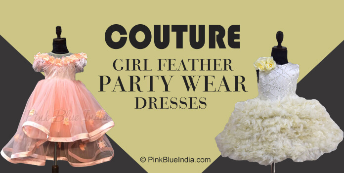 Girls Feather Dress Party Wear Gowns