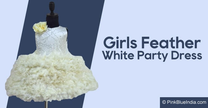 Girls White Feather Party Dress