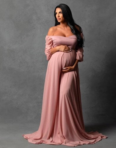 Made in USA Womens Off Shoulder Maternity Gown for Photo Shoots 