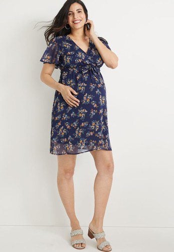 Maternity Baby Shower Baby Bump Floral Wrap Mini Dress