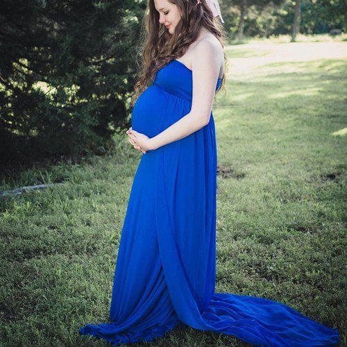 Chiffon Royal Blue Tailored Maternity Dress for Baby Shower