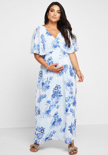 Floral Flutter Sleeve Midi Dress Maternity Baby Shower