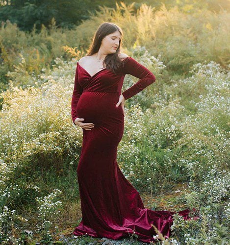 Long Sleeve Velvet Photo Shoot Pregnancy Dress