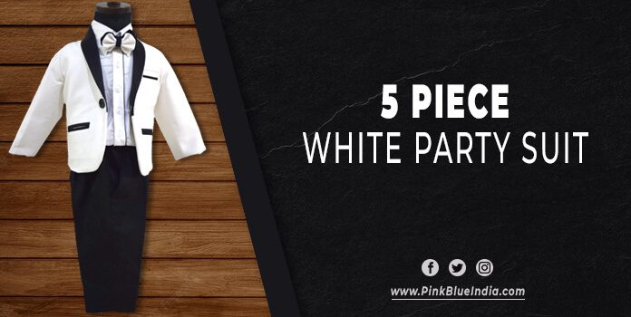 Boy's 5 Piece White Party Suit Blazer