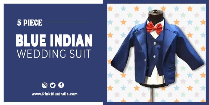 Baby Boys 5 Piece Blue Indian Wedding Suit