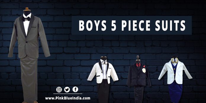 Boys 5 Piece Suits – Partywear Coat Suit for Kids
