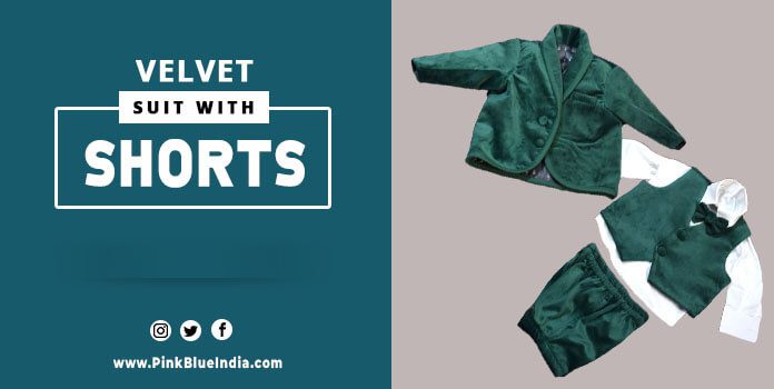 Green Velvet Suit With Short - Set of 5 Piece