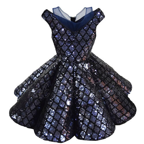 Girls Party Wear Blue Sequins Panel Gown Dress