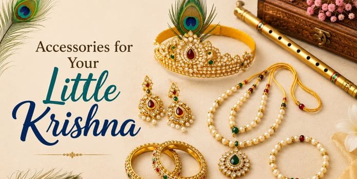 Krishna costume accessories with kundal, bangles, mala and peacock feather