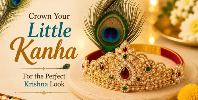 Decorative Little Kanha crown with peacock feather for Krishna costume