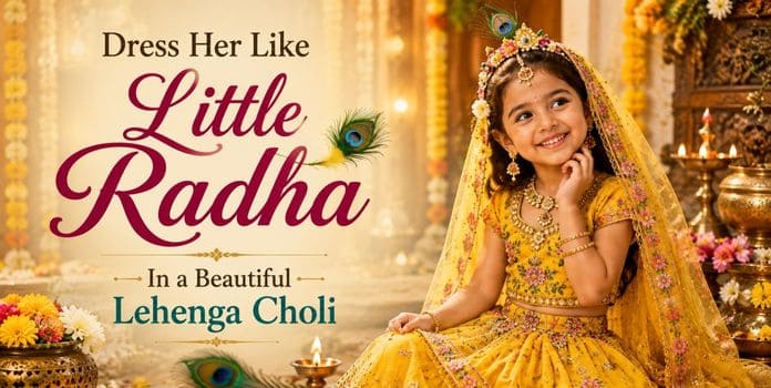 Girl wearing yellow lehenga choli for Little Radha costume