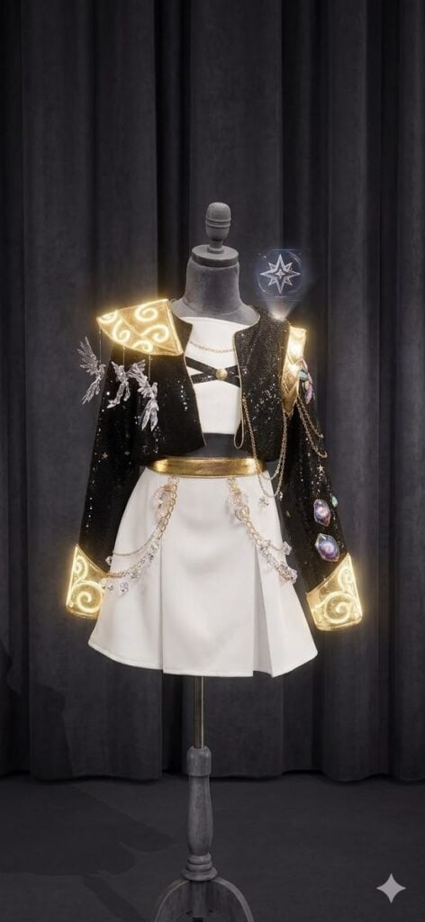 AI render AI-generated design of a K-Pop Demon Hunters Rumi costume submitted as a customer brief