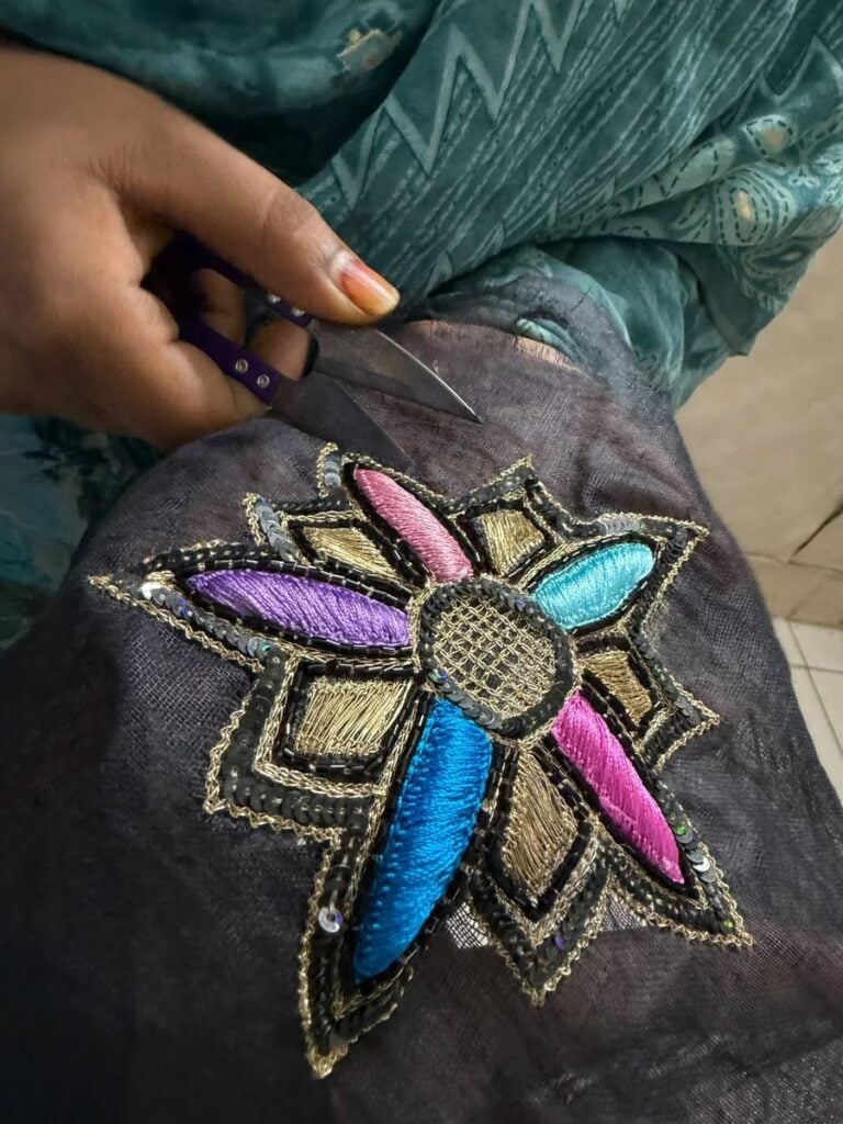..star-applique...Handmade beaded and embroidered star appliqué on a K-Pop Demon Hunters costume by Pink Blue India
