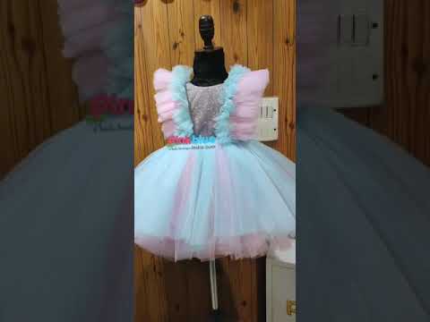 Pink & Blue Layered Baby Frock / Latest knee Length Party Dress for Kids