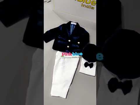 Blue Party Wear Velvet Suit For Boys | Five Piece Kids Birthday Suit
