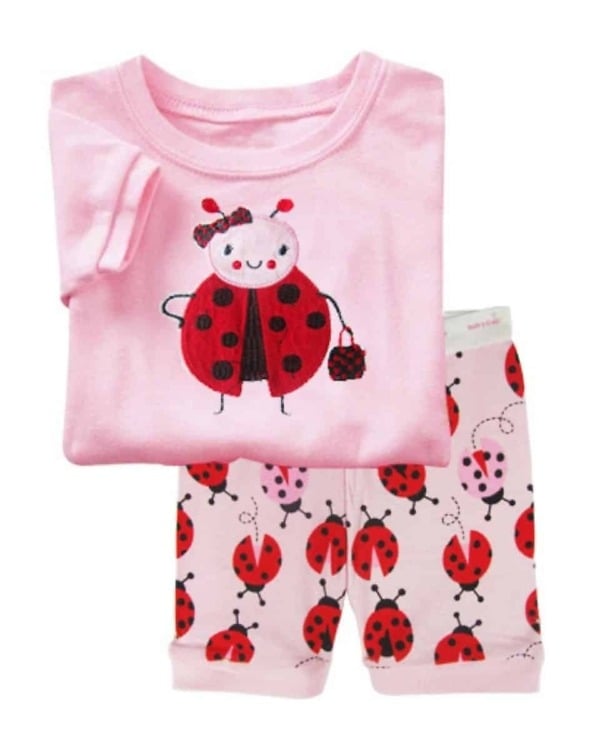 Pink baby tshirt and shorts set beetle print cute summer outfit gift