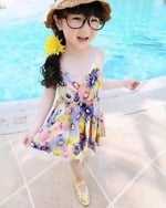 Overlapping neck flower print summery baby girl dress, cute and festive