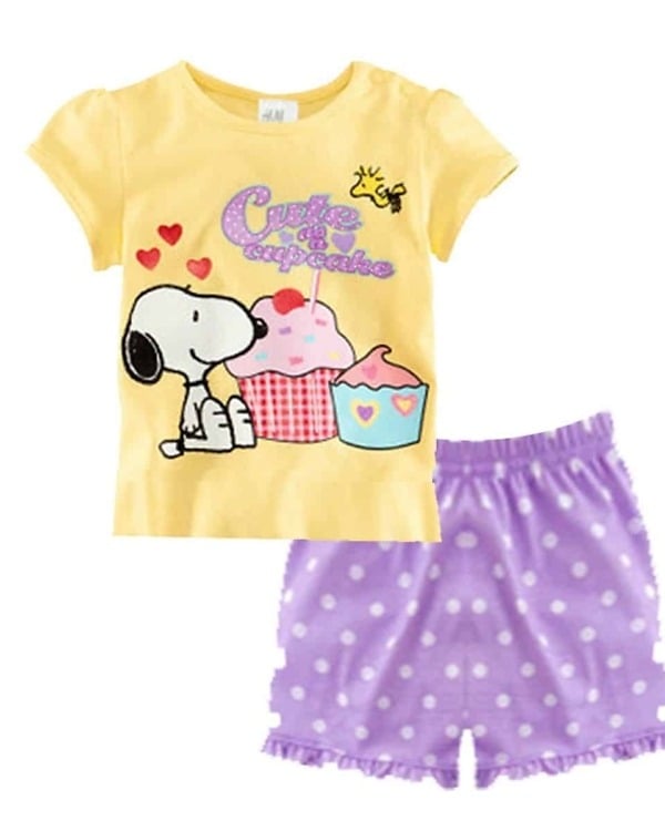 Yellow baby tshirt with frill shorts cake print birthday gift