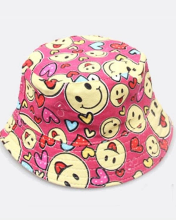 Pink smiley print sun cap for kids, lightweight and cute for summer daily wear