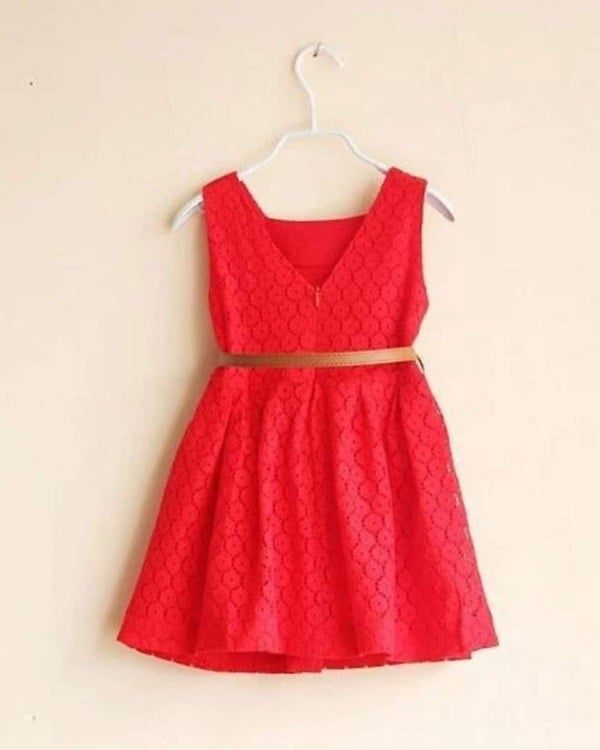 Red kids dress, girls party outfit, cute and festive
