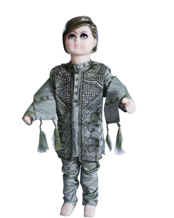 Dark olive green traditional Indian dress for kids, festive and stylish